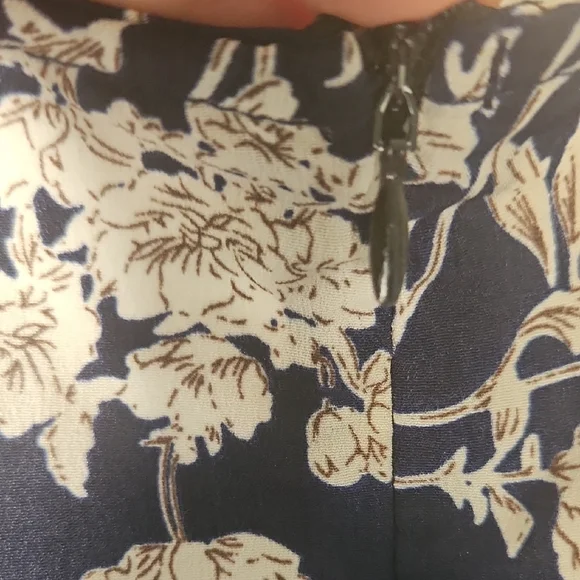 Navy Dark Blue Floral Flirty Faux Wrap Fabric Belt Long Sleeve Dress Size M - Picture 6 of 11